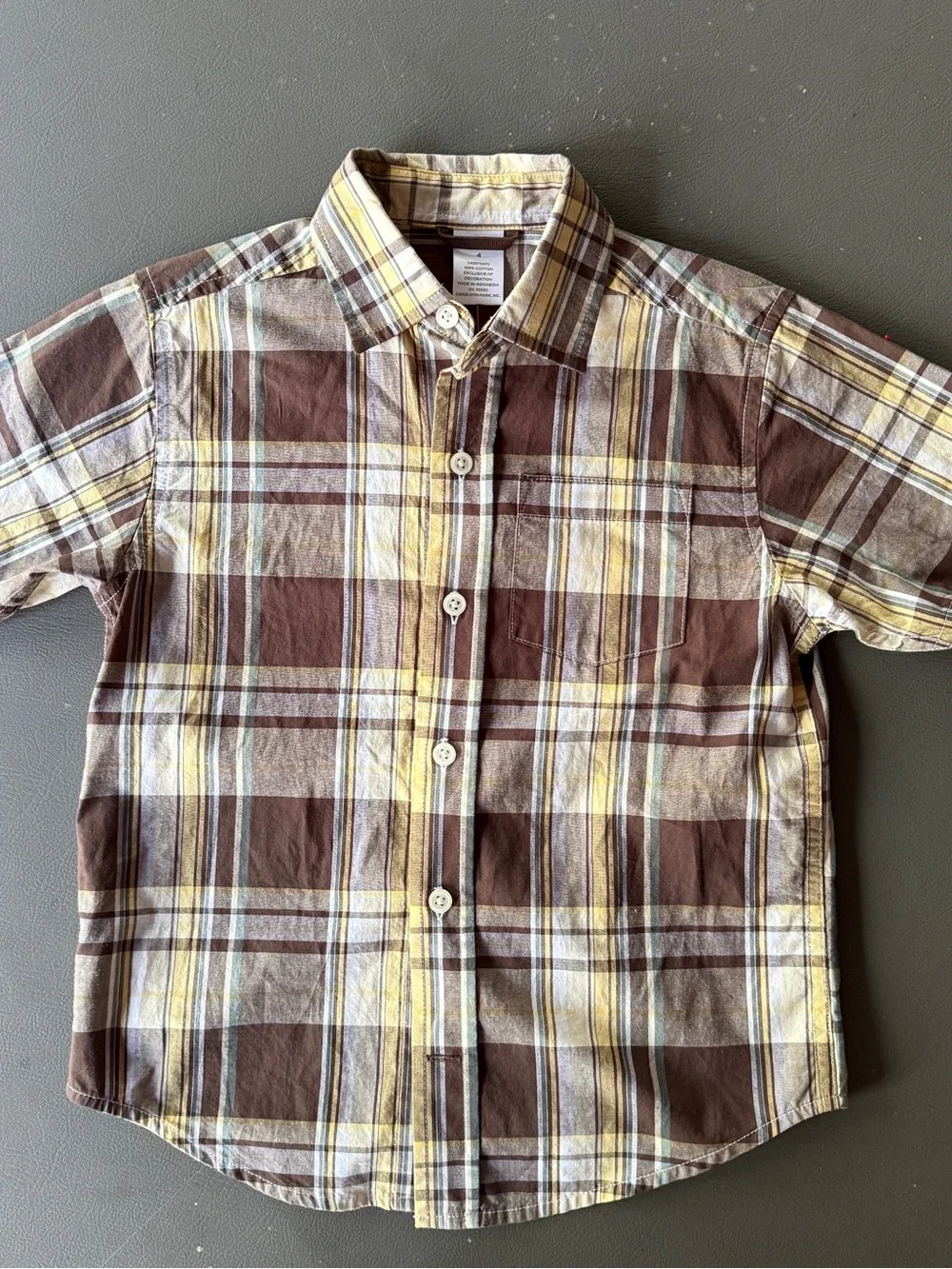 Gymboree Boys Plaid Button Down Shirt Size 4 NWT Brown Yellow Short Sleeve